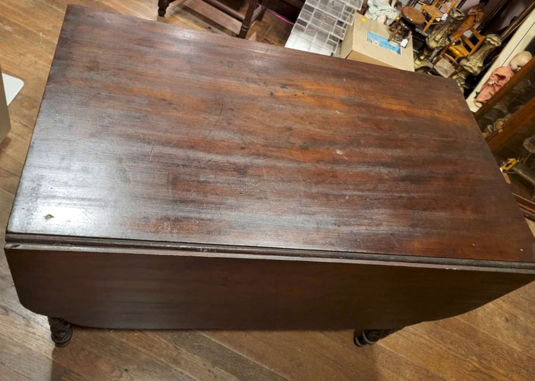 antique carved wooden dining table with leaves - 7