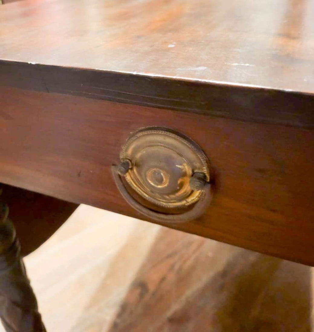 antique carved wooden dining table with leaves - 8