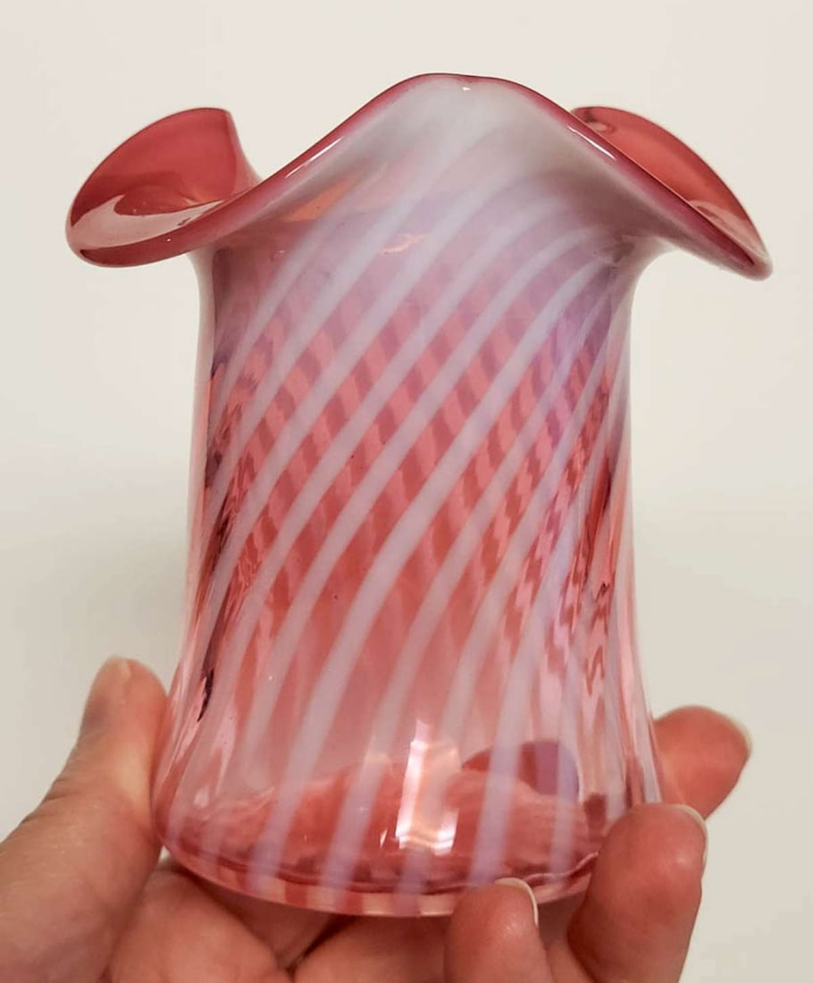 antique rose satin small glass vase (1 of 6)