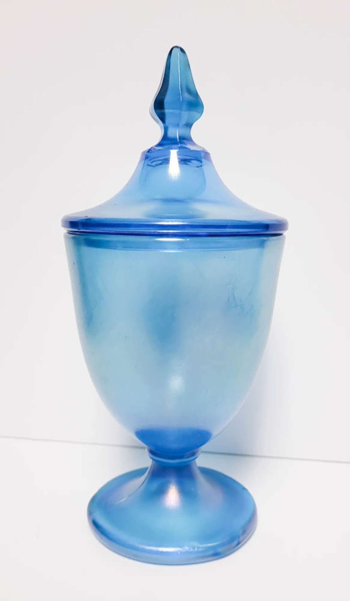 antique iridescent blue glass candy dish (1 of 8)