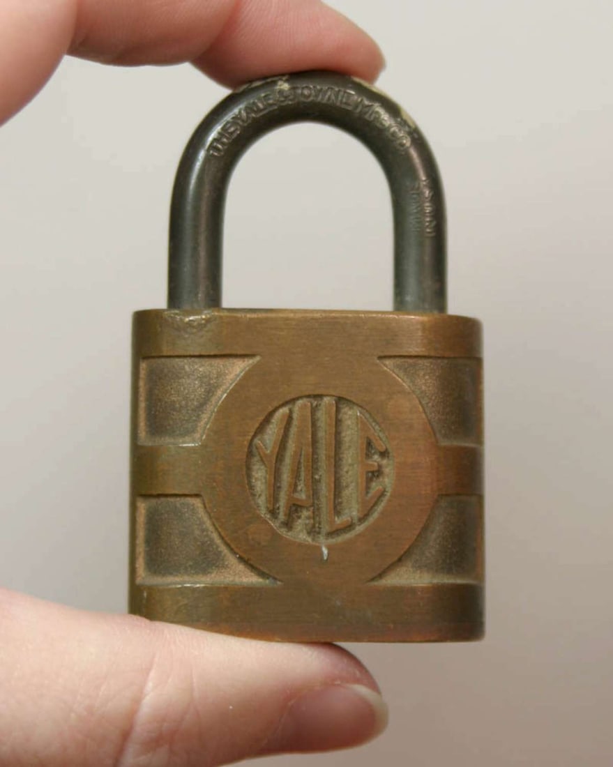 vintage Yale padlock: vintage or antique bronze Yale lock, no key