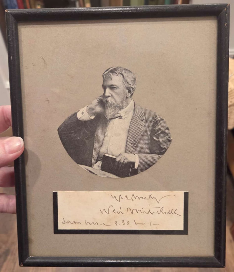framed antique Silas Weir Mitchell signature: antique autograph attributed to author Silas Weir Mitchell, together with a cut-out paper portrait in a frame Info from online search: "Silas Weir Mitchell (1829 - 1914) was a pioneering Am