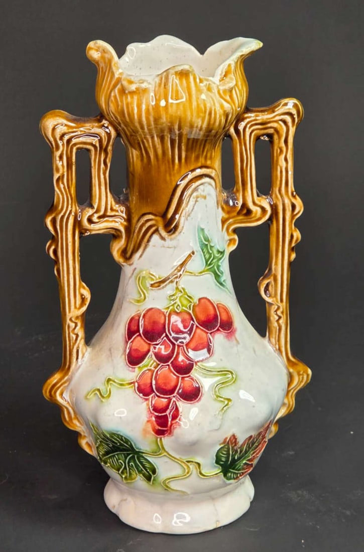 antique Majolica handled vessel (1 of 7)