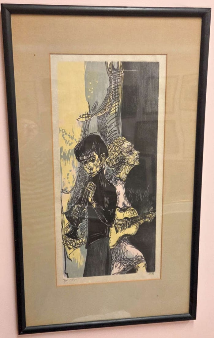 vintage signed woodblock print musicians (1 of 7)