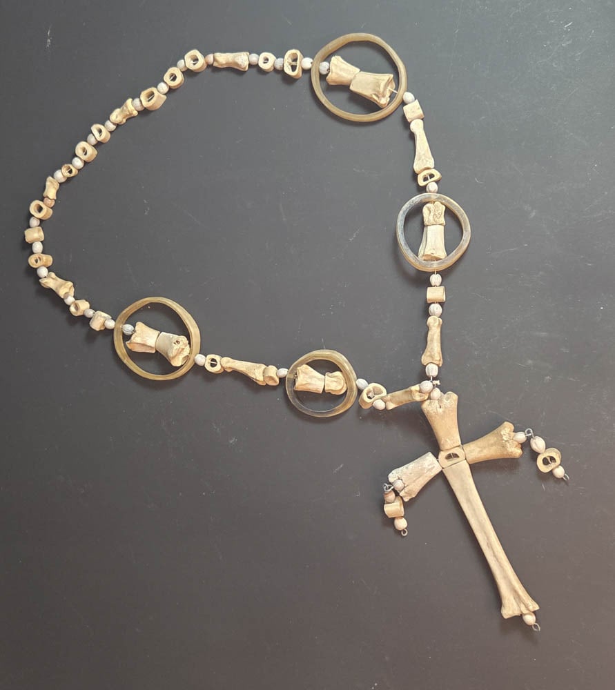 vintage religious ceremonial carved bone necklace (1 of 12)