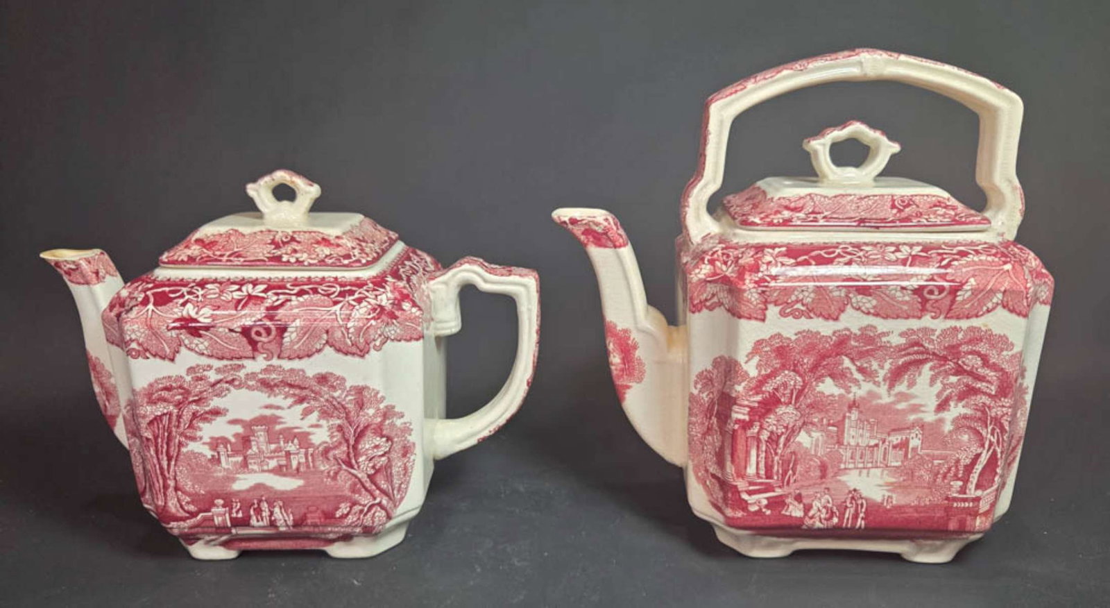 pair English ironstone transferware tea pots (1 of 9)
