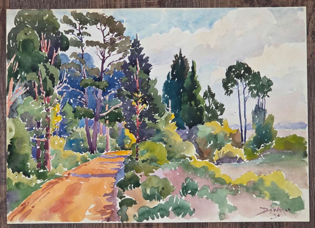 signed dated 1930 watercolor painting trees (1 of 6)