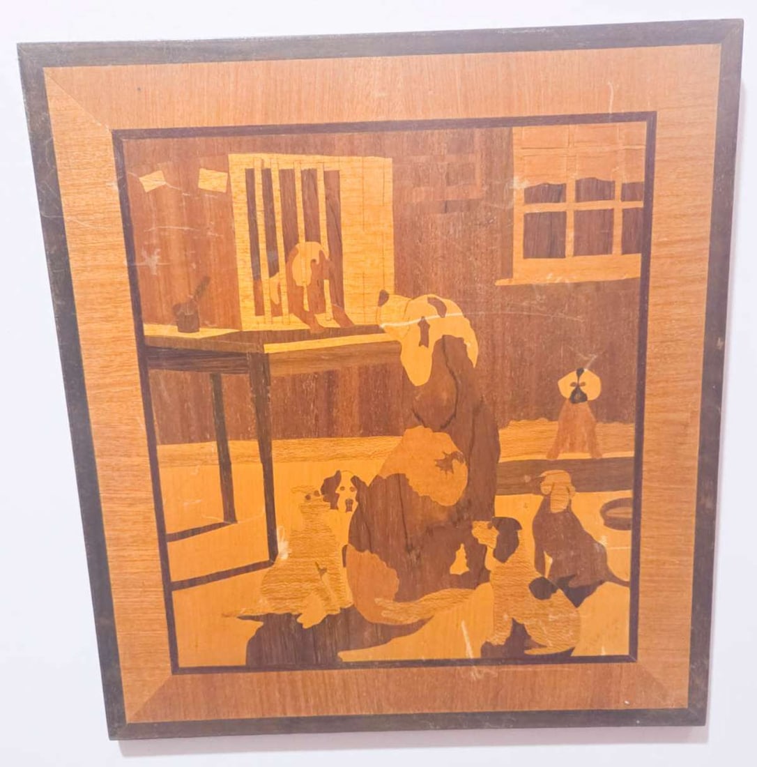 vintage wooden marquetry wall art (1 of 6)