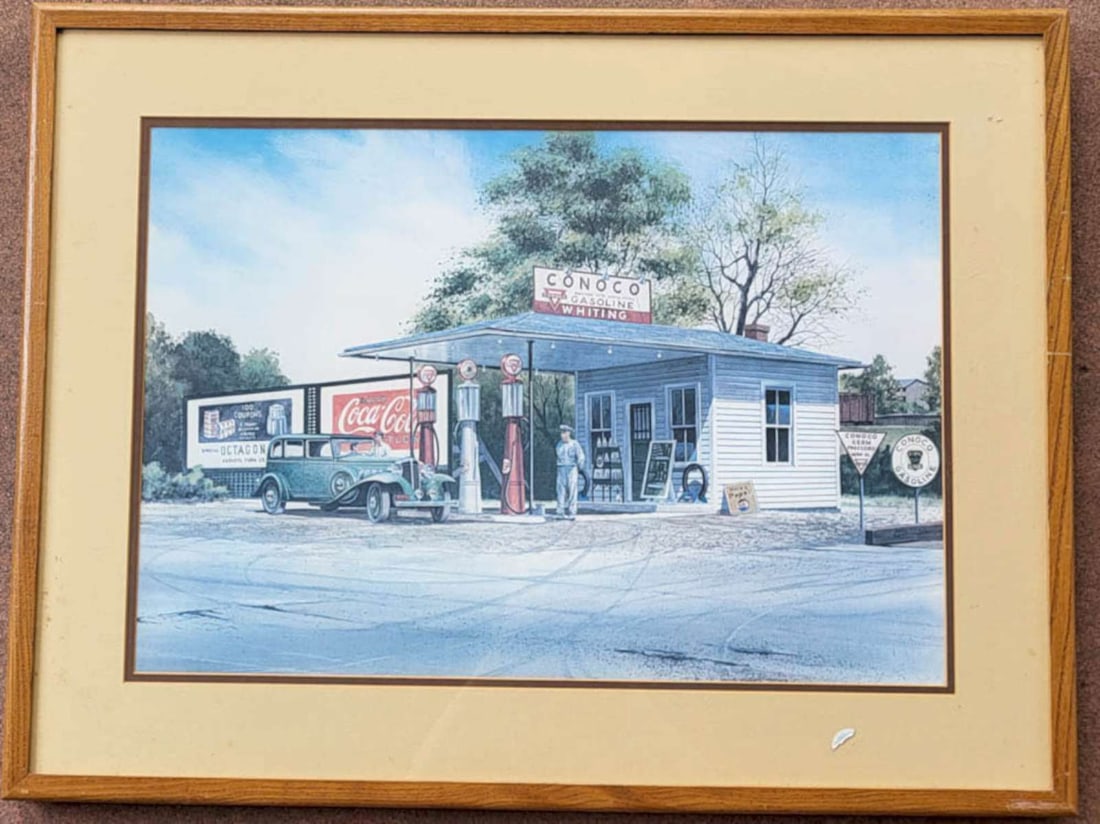large vintage automobile related print in frame (1 of 9)