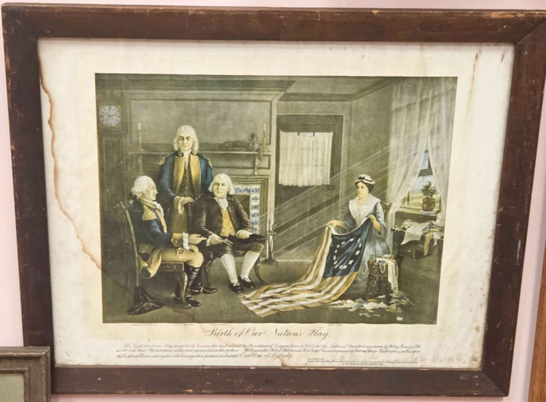 large antique framed print Birth of Our Nation's Flag (1 of 16)