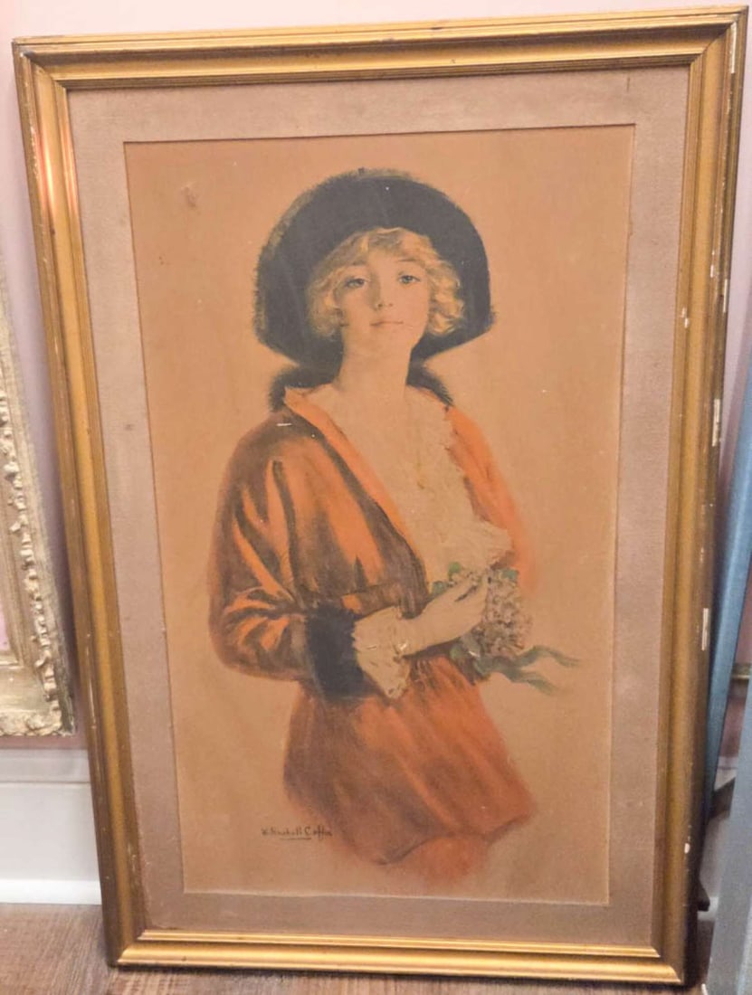 antique 1915 framed lady print by William Haskell Coffin (1 of 14)