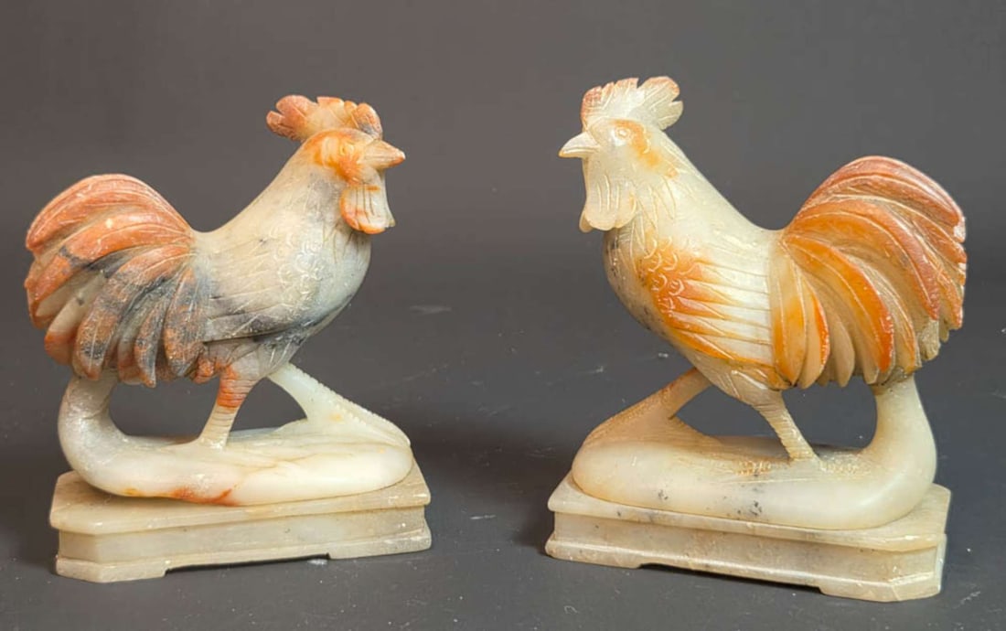antique Jade or soapstone pair of roosters (1 of 14)