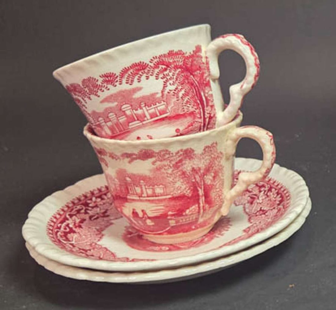 pair English ironstone transferware tea cups (1 of 4)
