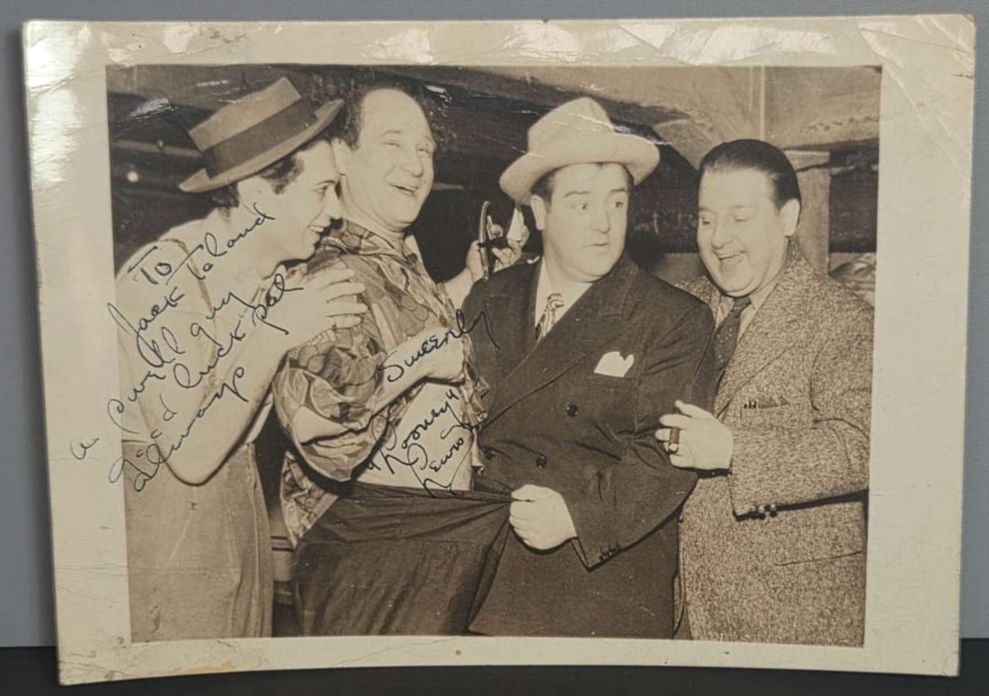 vintage signed photograph the Crazy Gang: please see all photos and judge for yourself, but I believe this is a white bordered photograph of several members of the Crazy Gang (more info below), signed in pen dedication to Jack Tol