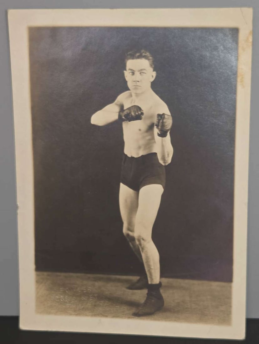 vintage publicity photograph pugilist: photographer Fowler Philadelphia Pennsylvania white edge photograph of a boxer, hand written pencil note on the back reads Buddy Daley (illegible) Club about 5" wide by 7" high please 