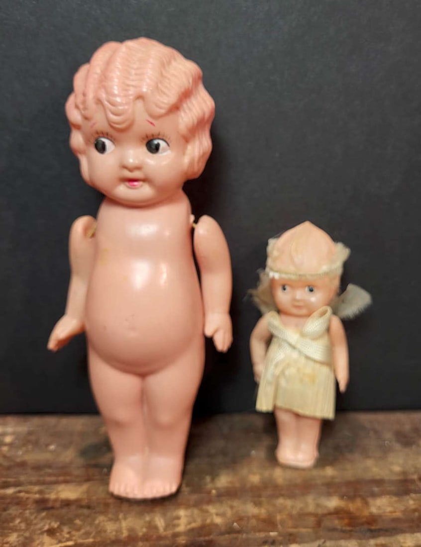 PAIR antique miniature celluloid or plastic dollhouse dolls (1 of 12)