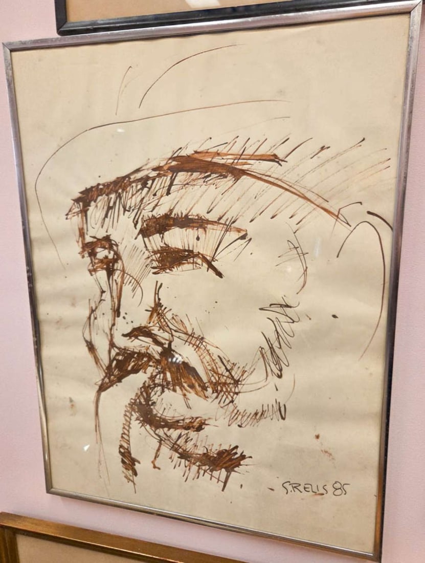 large framed Sandy Relis original ink drawing (1 of 6)