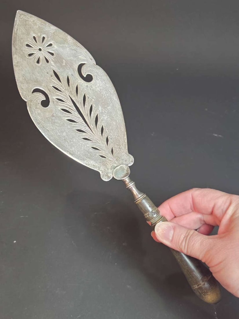 long antique silver plated serving spoon - 2