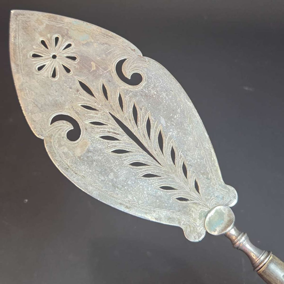 long antique silver plated serving spoon - 3