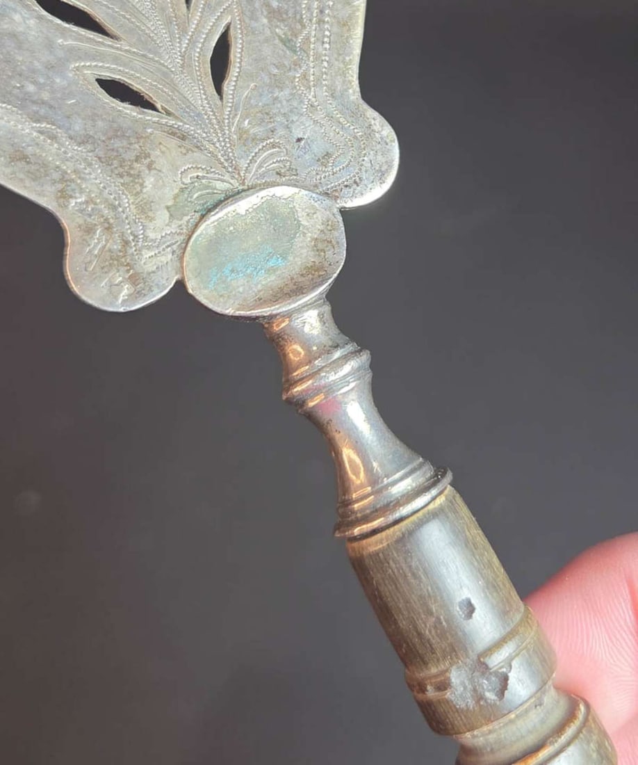 long antique silver plated serving spoon - 5