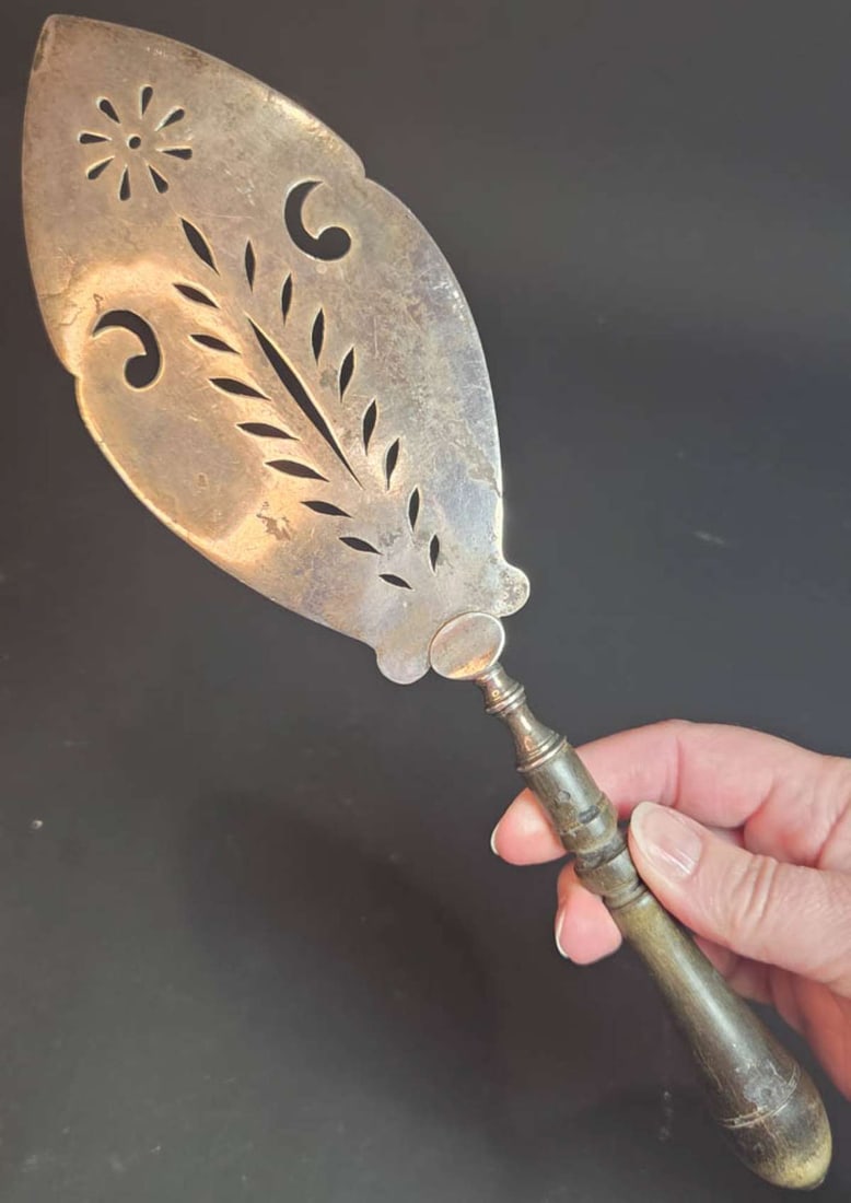 long antique silver plated serving spoon - 7