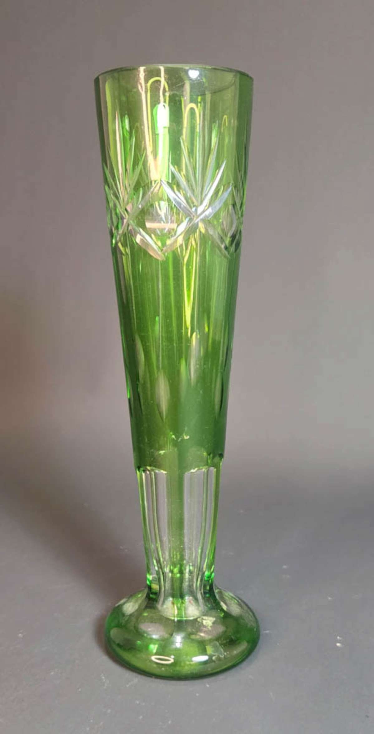 antique cut green to clear glass vase (1 of 6)