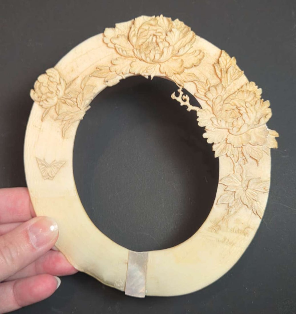 antique carved bone picture frame (1 of 10)