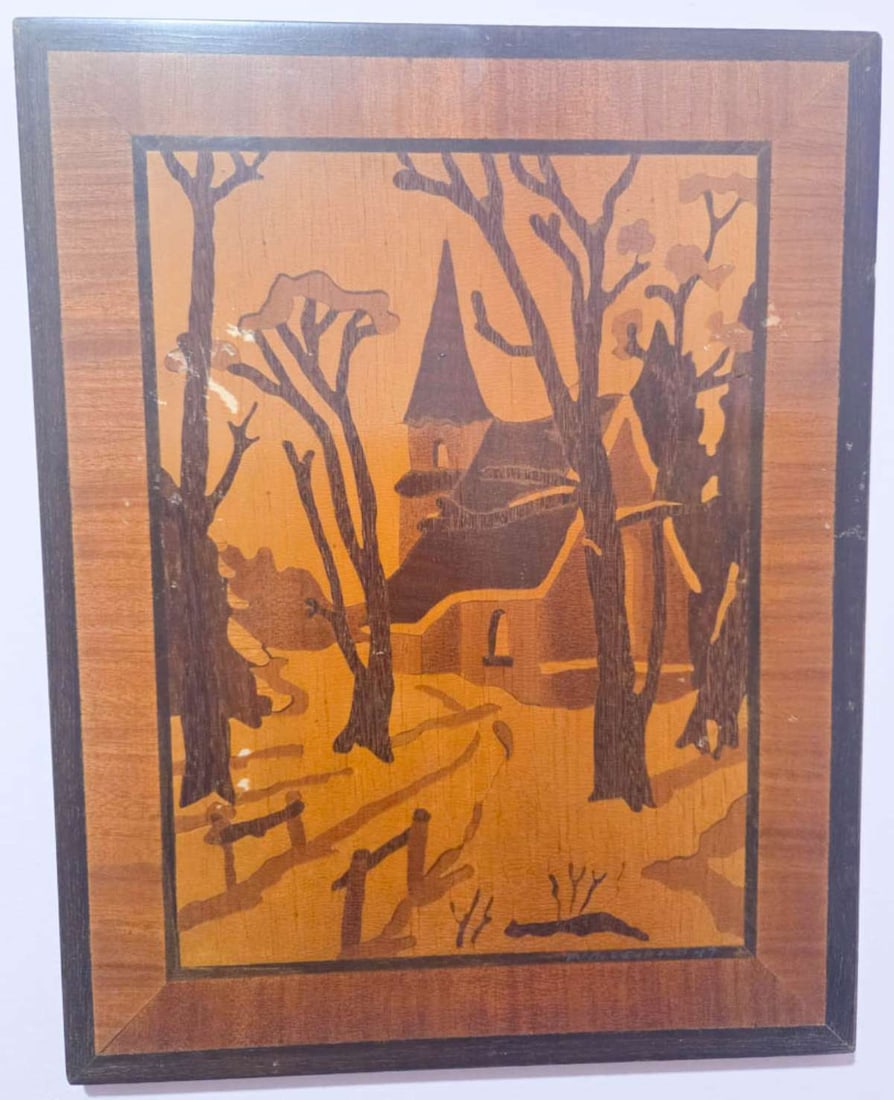 vintage wooden marquetry wall art (1 of 7)