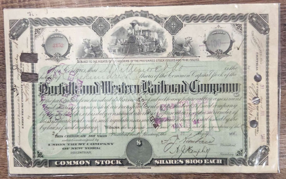 1886 stock certificate railroad RR (1 of 9)