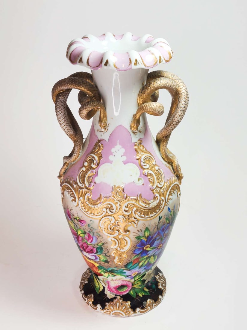 antique pottery or porcelain snake vase (1 of 13)