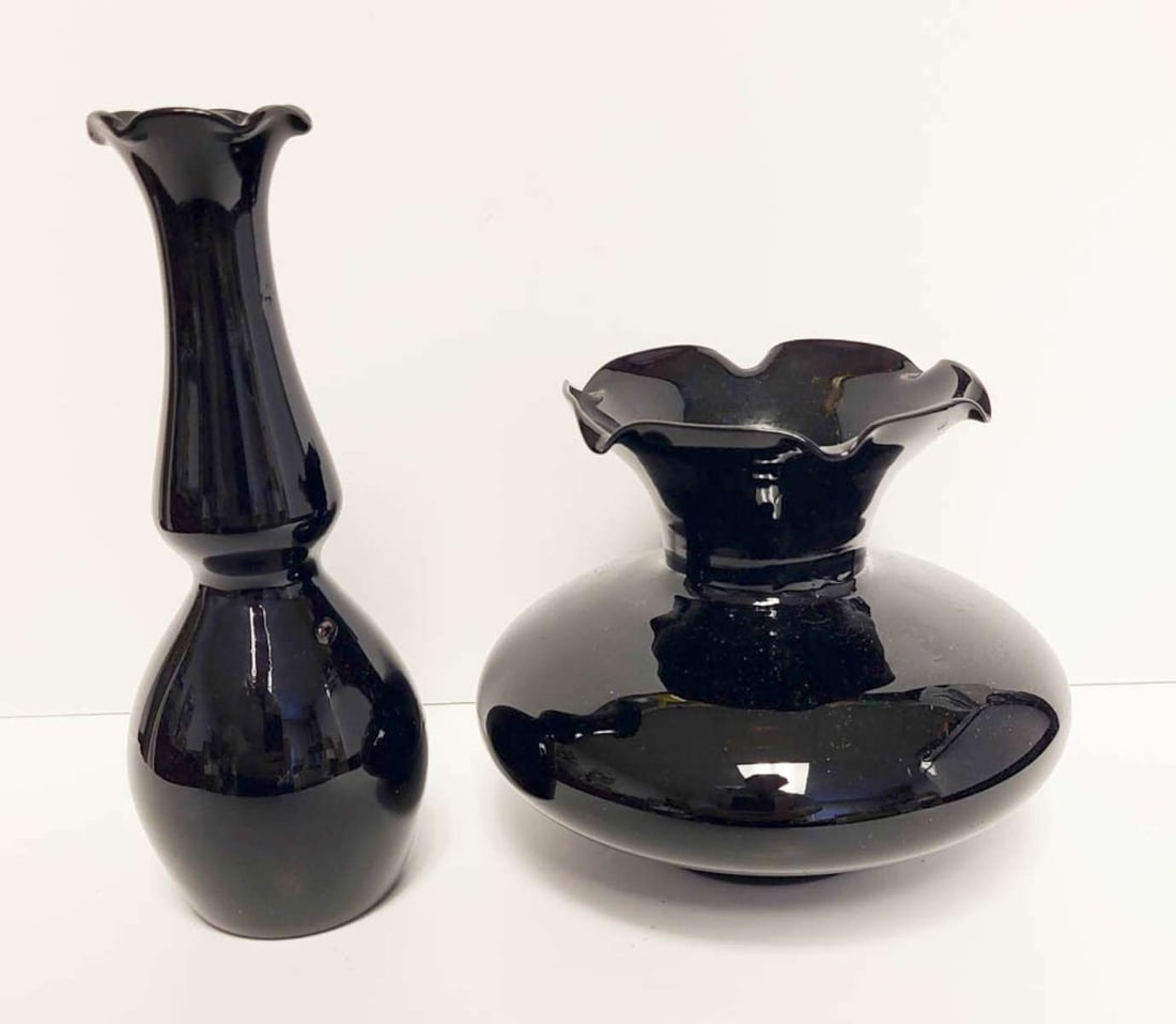pair MCM black glass vases (1 of 9)