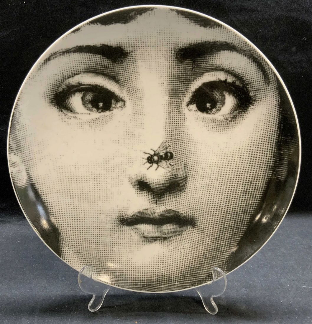 Fornasetti Porcelain Woman & Bee Plate: Fornasetti, signed by the artist, Woman & Bee porcelain plate.