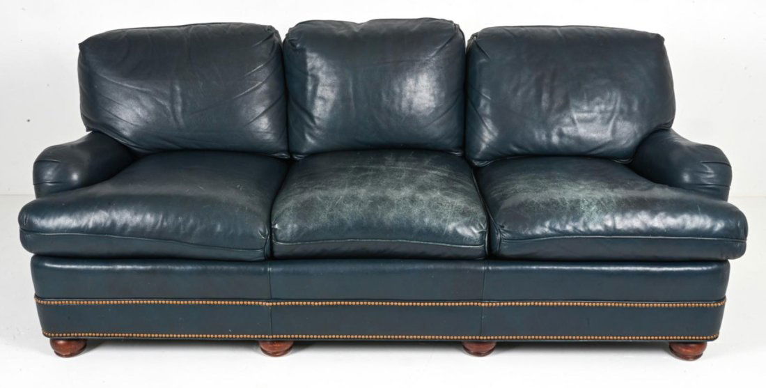 Christman's Custom Blue Leather Saddle-Arm Sofa (1 of 12)