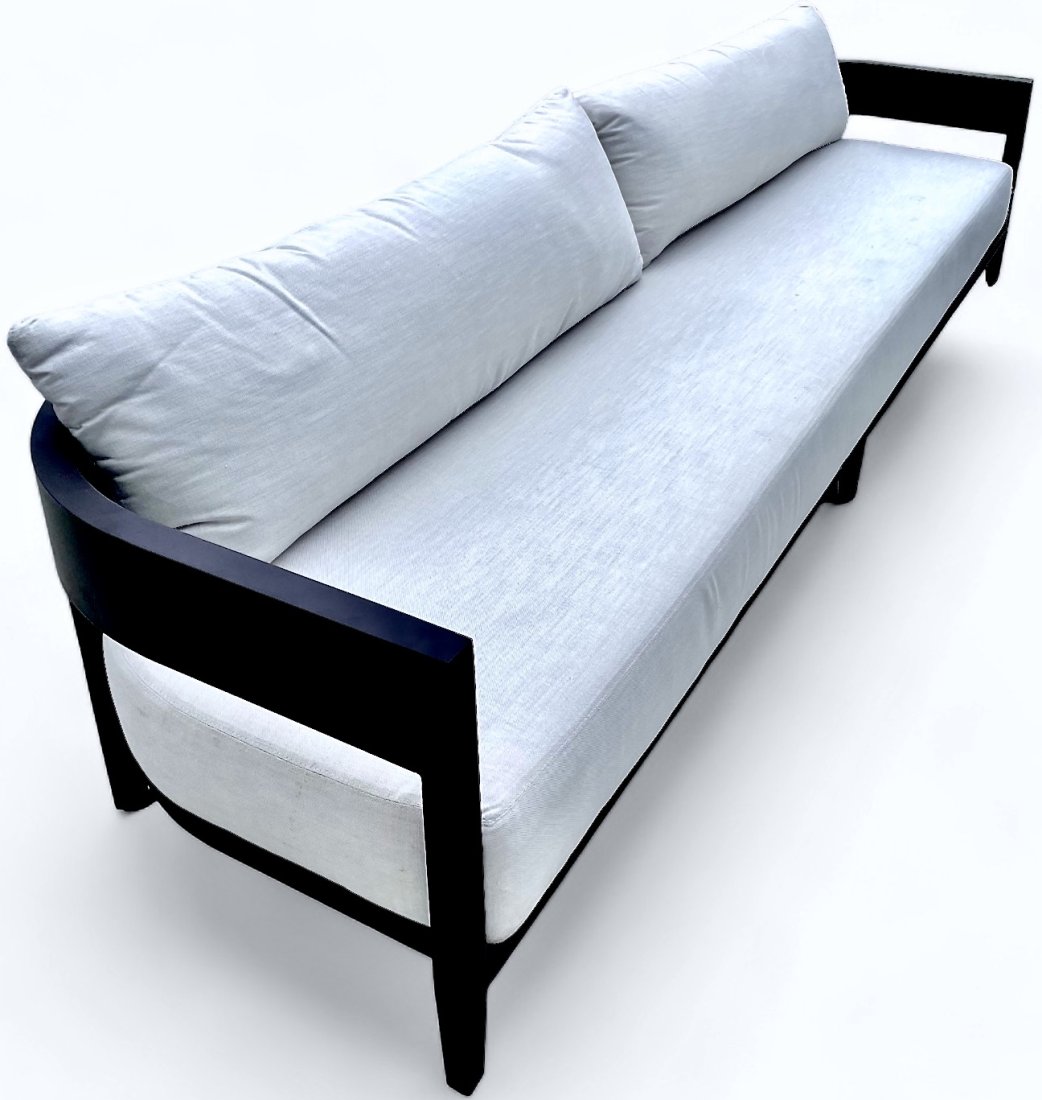 Restoration Hardware Aluminum Outdoor Sofa Balmain Collection Bronze Finish: Artisan-built of all-weather aluminum, the Balmain collection is precision welded and powdercoated for unsurpassed quality, strength and longevityA blend of beauty and functionality, our weather-resis