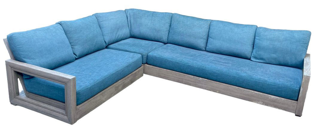 Restoration Hardware Outdoor Teak Sectional with RH Cushions Costa Collection Retail $12,000: Beautiful large set for outdoor gatherings. Heavy, sturdy construction. Solid Teak. This lot includes: 3 piece sectional RH cushions From RH website: Designed by John Hutton in collaboration with Davi