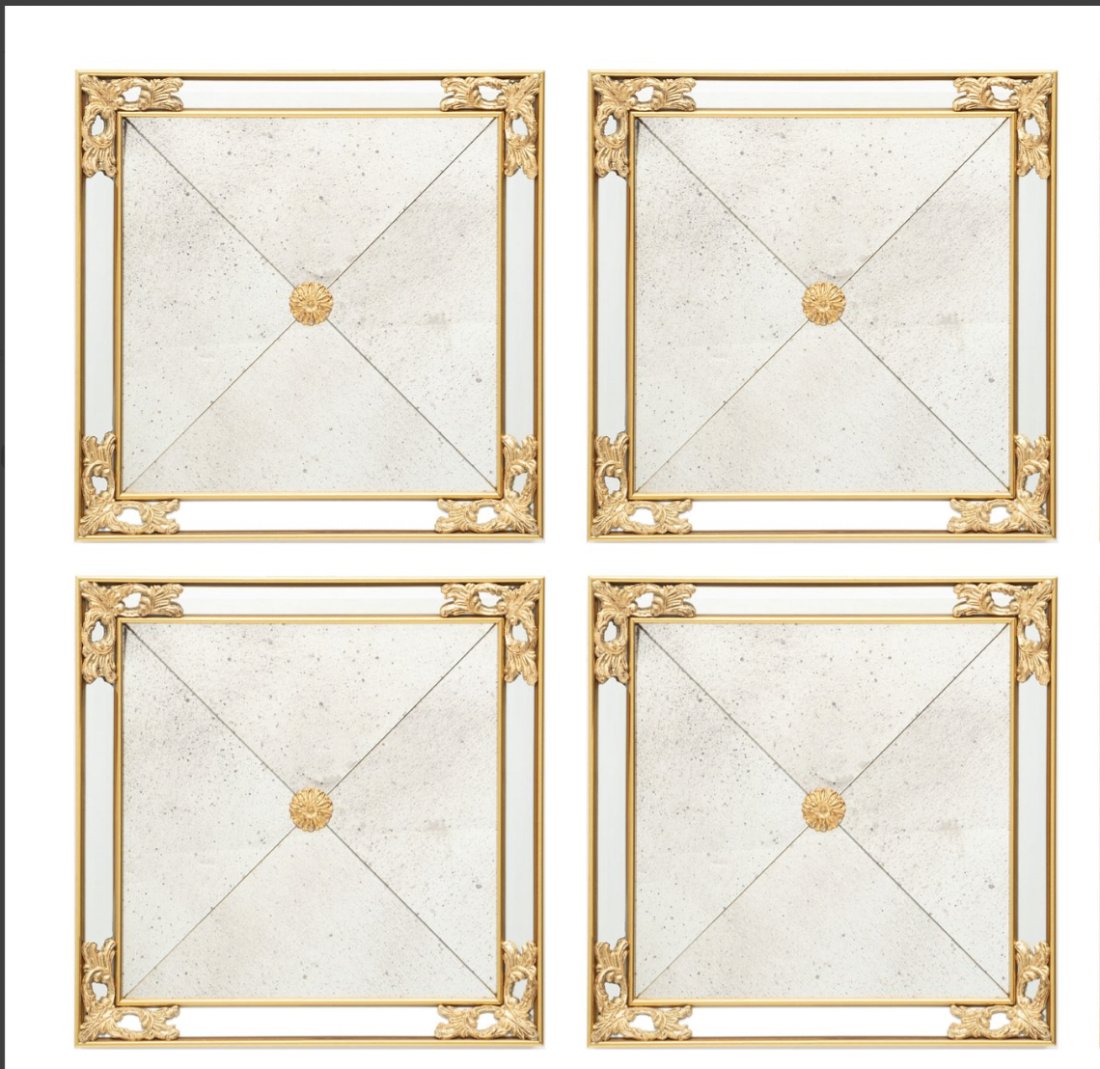Set of 4 Labarge Venetian Neoclassical Style Wall Hanging Mirrors: 16"H 16"W x 2.5"D Brand new.
