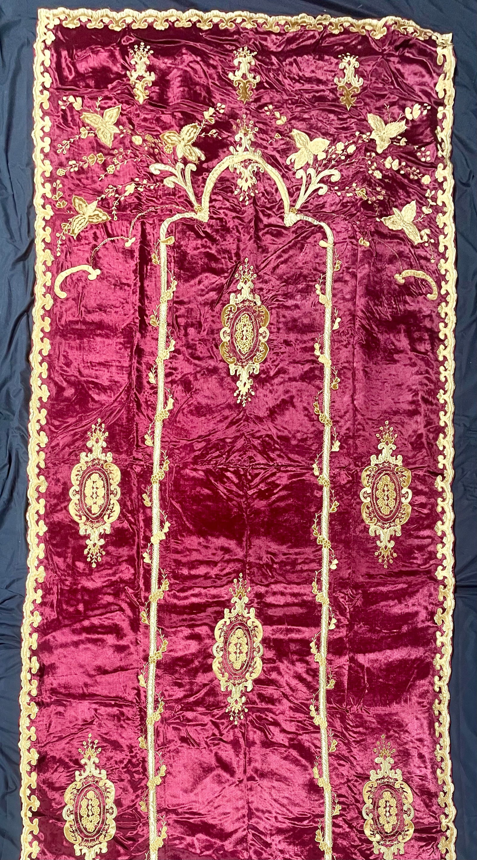 Carlotta Tudor Applique Velvet Damask Curtain Set of Two Panels (1 of 10)