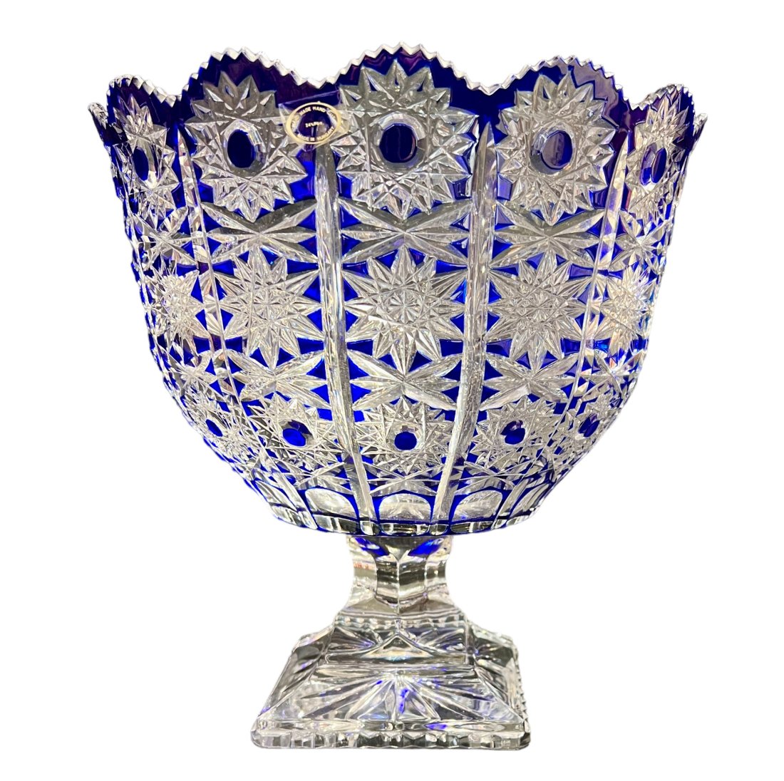 Hungarian Crystal Cobalt Cut to Clear Bohemian Crystal Queen Lace Pedestal Bowl (1 of 11)
