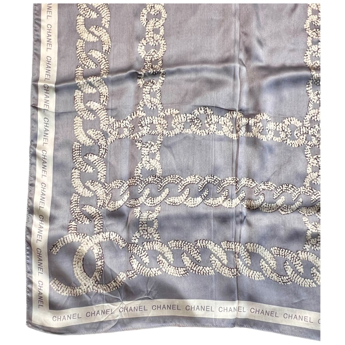 Chanel Long Silk Scarf Grey and White Iconic Pattern (1 of 3)