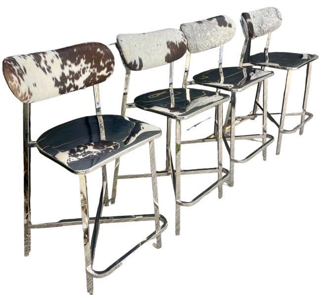 Set of 4 Modern Chrome and Cowhide Bar Stools (1 of 5)