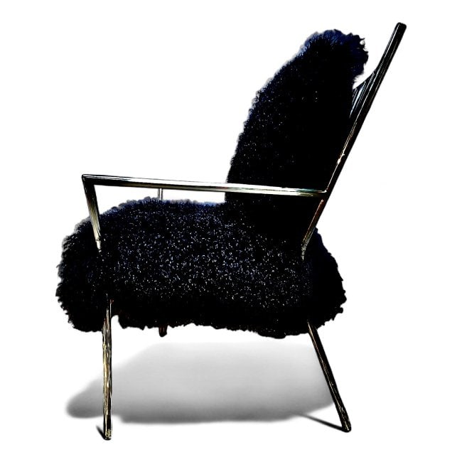 Restoration Hardware Tibetan Lambs Wool Chrome Arm Chair (1 of 10)