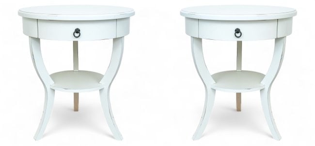 White Round Side Tables or Nightstands with Single Drawer Pottery Barn (1 of 8)