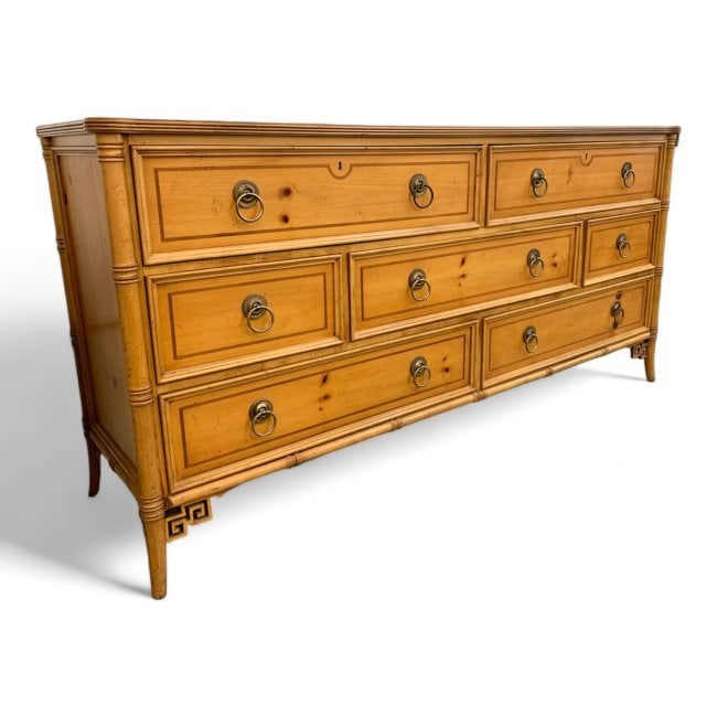 Vintage Dresser Chest of Drawers - Birds Eye Maple and Inlaid Pine Faux Bamboo  Baker Furniture (1 of 4)