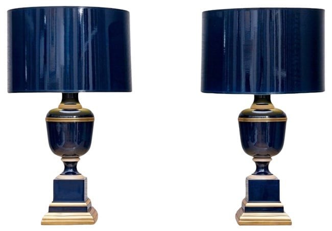 Pair Of Navy Blue and Brass Robert Abbey Annika Table Lamps (1 of 5)