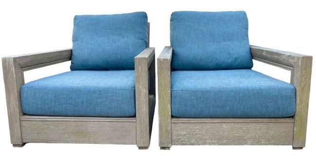 Restoration Hardware Pair of Outdoor Teak Lounge Chairs with RH Cushions Costa Collection (1 of 16)