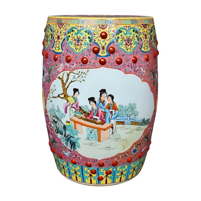 Vintage Hand Painted Signed Chinese Famille Rose Garden Stool Seat (1 of 6)