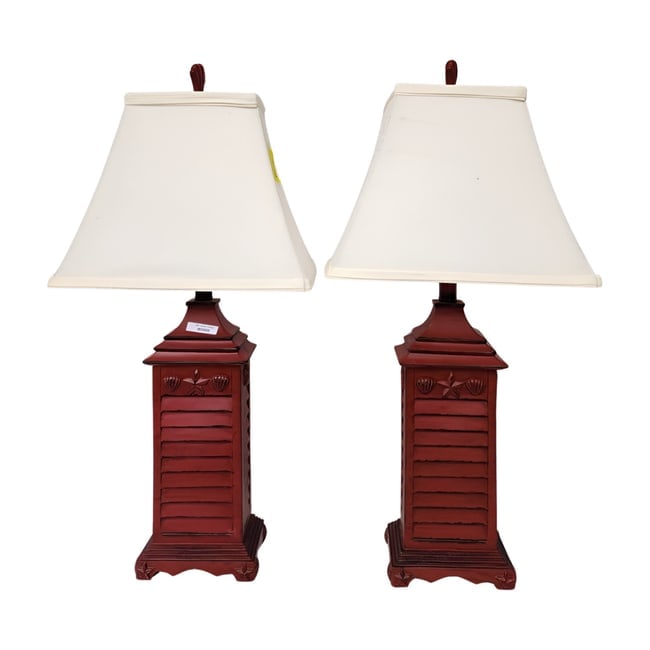 Pair Folk Art Shutter/Star Resin Table Lamps with Shades (1 of 4)