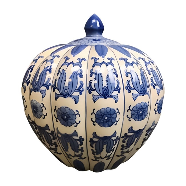 Blue and White Pumpkin Ginger Jar: Good condition - no chips or cracks. 9.5D 10H