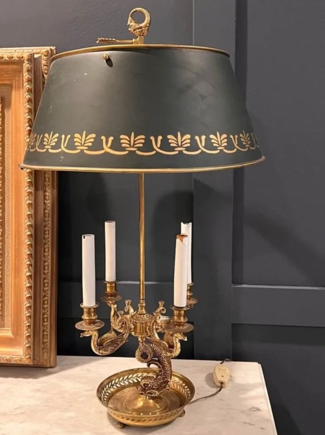 French Empire Style Bouillotte Swan and Dolphin Motif Table Lamp (1 of 4)