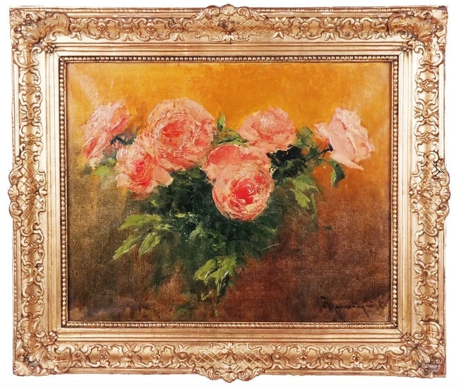 Gilt Framed Floral Still Life Pink Roses Signed (1 of 5)